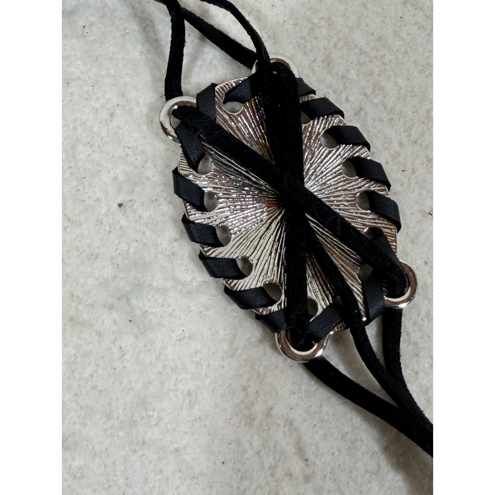 Womens Boho Western Concho Chain Belt Black Silver Festival Y2K Adjustable - Picture 7 of 16